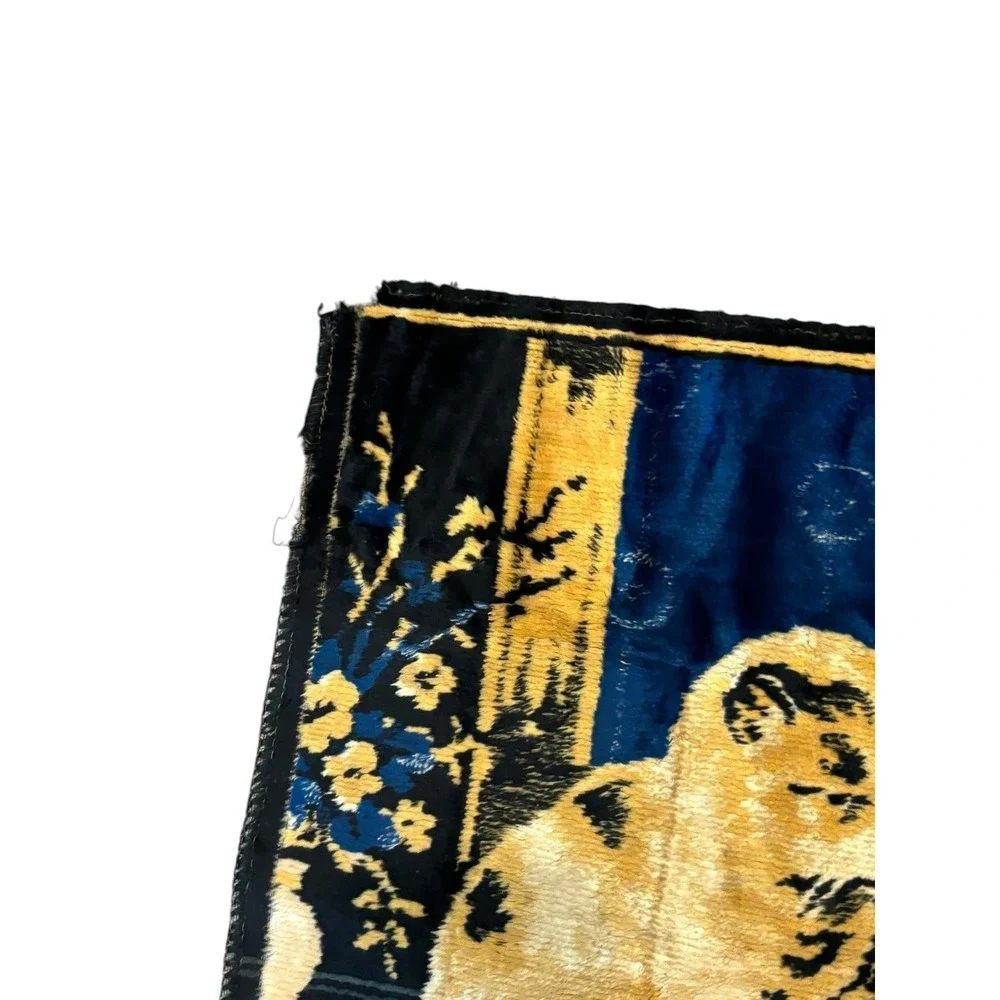 Vintage 3 Cat Wall Hanging Textile Rug Velvet Texture Italy Tag